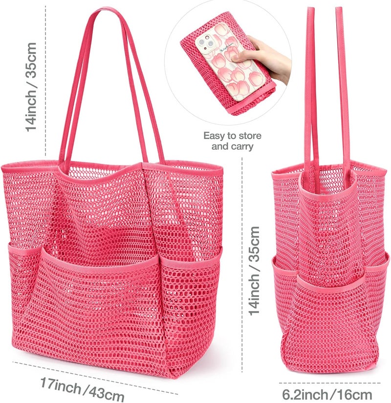 KPX Beach Bag with Mini Pocket, Beach Tote Bags for Women Large Foldable Mesh Swimming Pool Travel Bags - Sandproof - Image 2